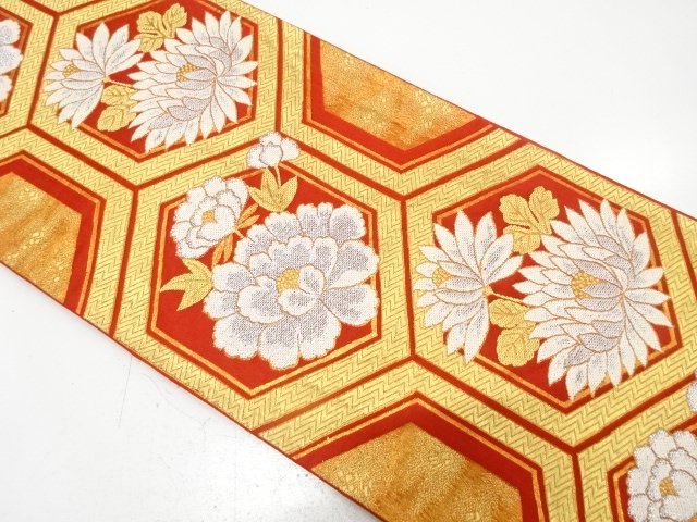 JAPANESE KIMONO / ANTIQUE FUKURO OBI / SILK / WOVEN PEONY